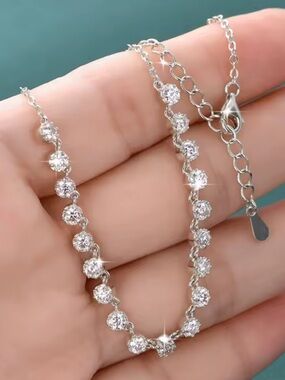 14k White Gold Filled Brilliant Moissanite Diamond Tennis Necklace!